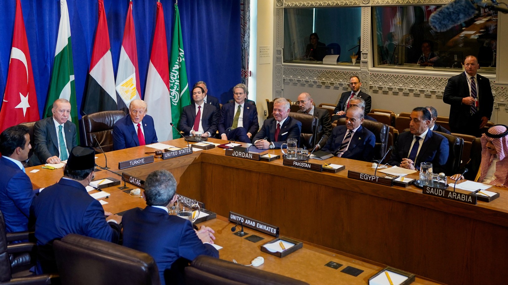 US President Donald Trump meeting Arab and Muslim leaders at the 80th session of the UN’s General Assembly (UNGA) at the United Nations headquarters on 23 September, 2025 in New York City (Reuters)