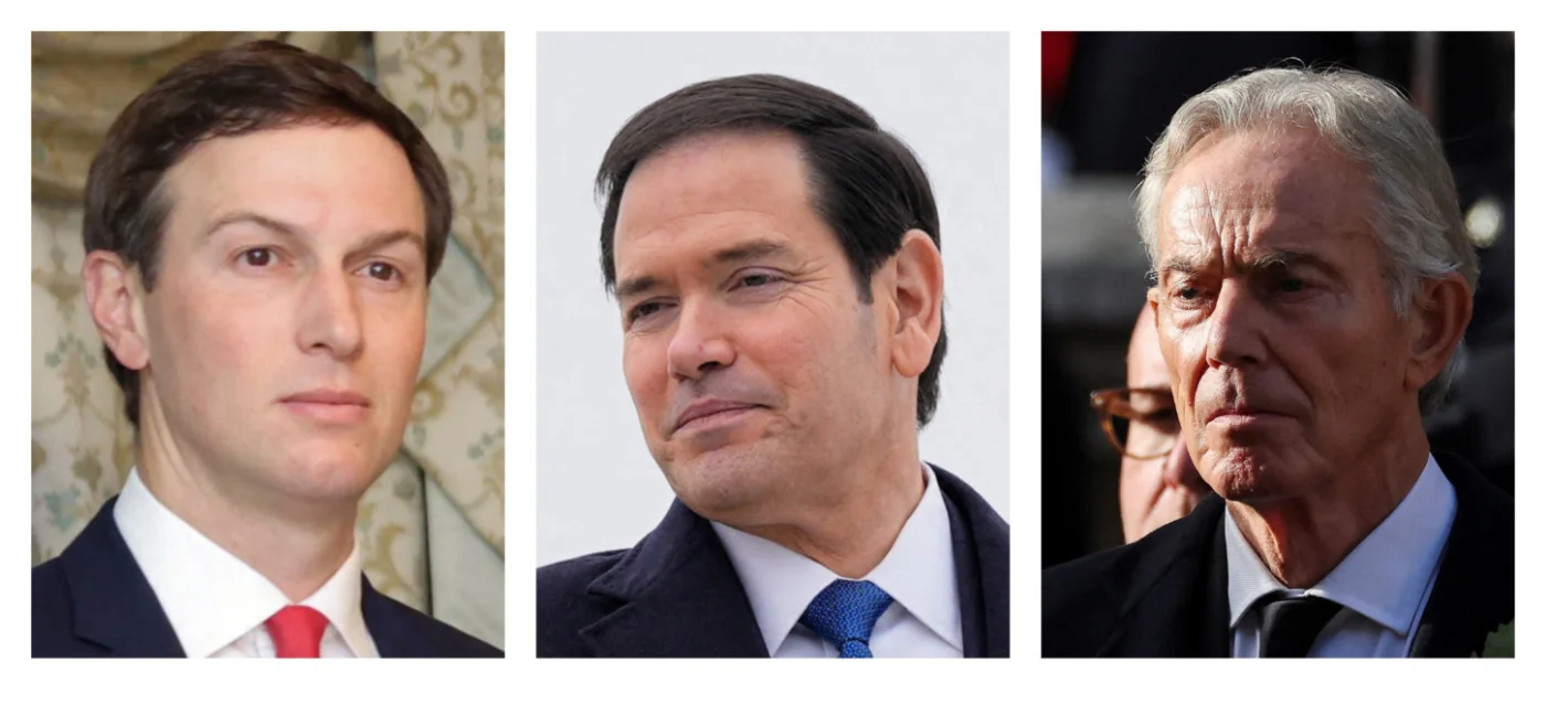 The Board of Peace includes, from left, Jared Kushner, Marco Rubio and Tony Blair (AFP)