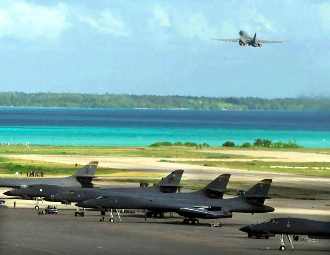 A US B-1B bomber takes off from Diego Garcia base on a strike mission against Afghanistan in October 2001 (AFP)