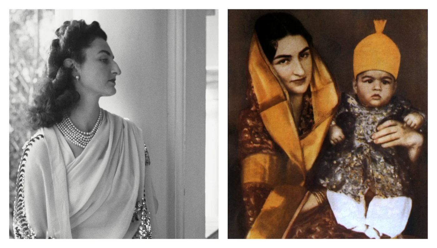 Princess Durrushehvar, left, photographed by Cecil Beaton between 1939 and 1945; and, right, with her son Mukarram Jah in 1934 (Imperial War Museum, Creative Commons)