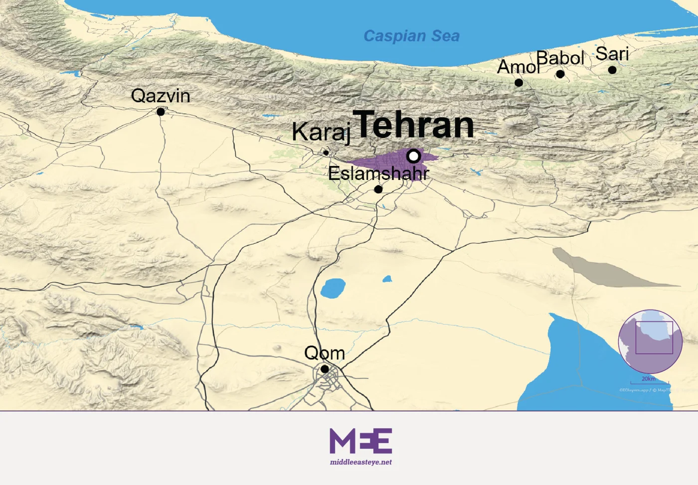 Map showing Tehran