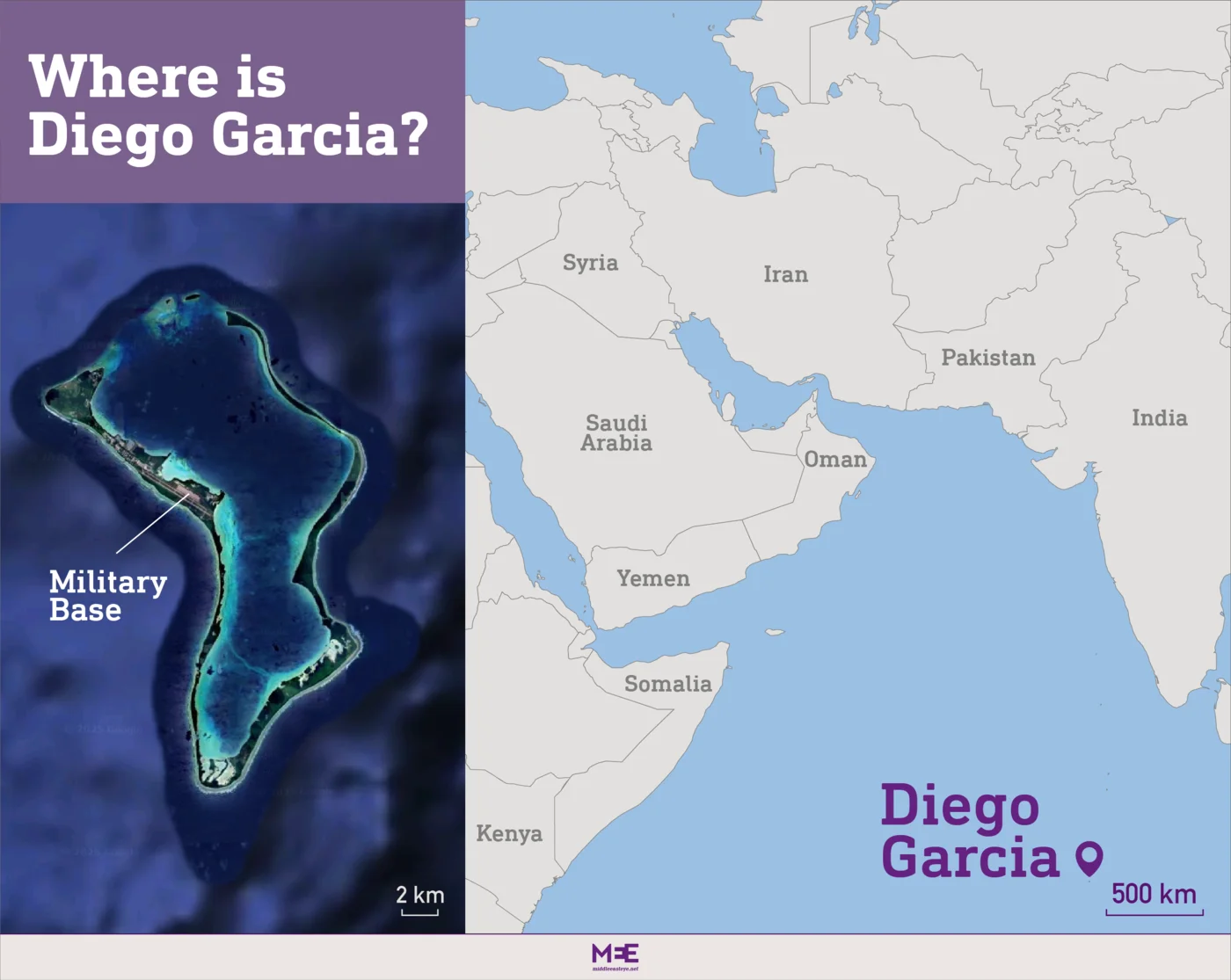 Map of Diego Garcia and its location in trhe Indian Ocean
